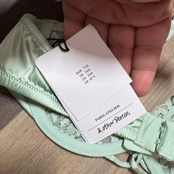& Other Stories Womens Size 34A Underwired Lace Bra Mint Green Adjustable Straps - Picture 7 of 11